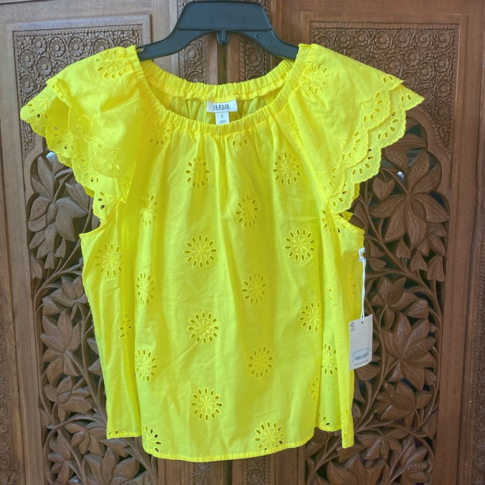 Ana eyelet cotton top - bright sunshine yellow